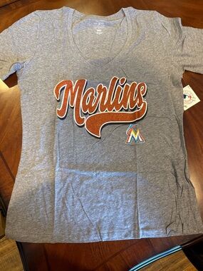 Miami Marlins Gray V-Neck Tee - Women's Shirt